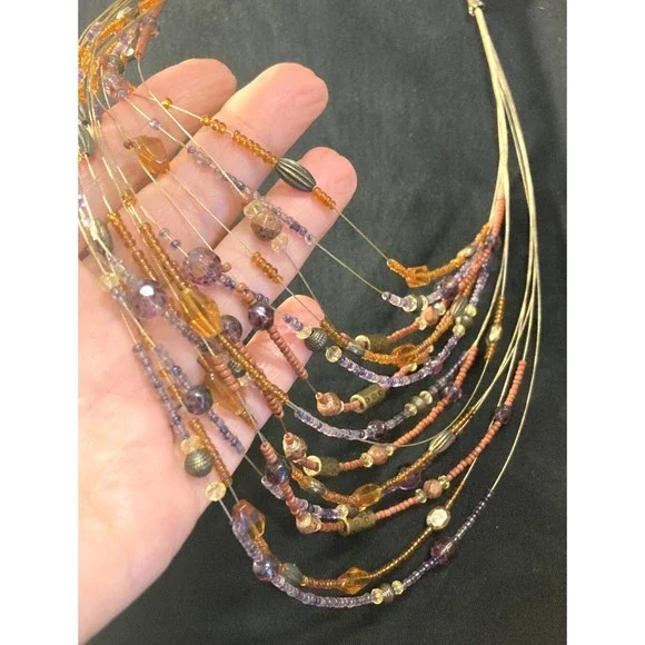 Coldwater creek Floating Bead Necklace With 14 Strands beaded Fall colors boho - Picture 10 of 10